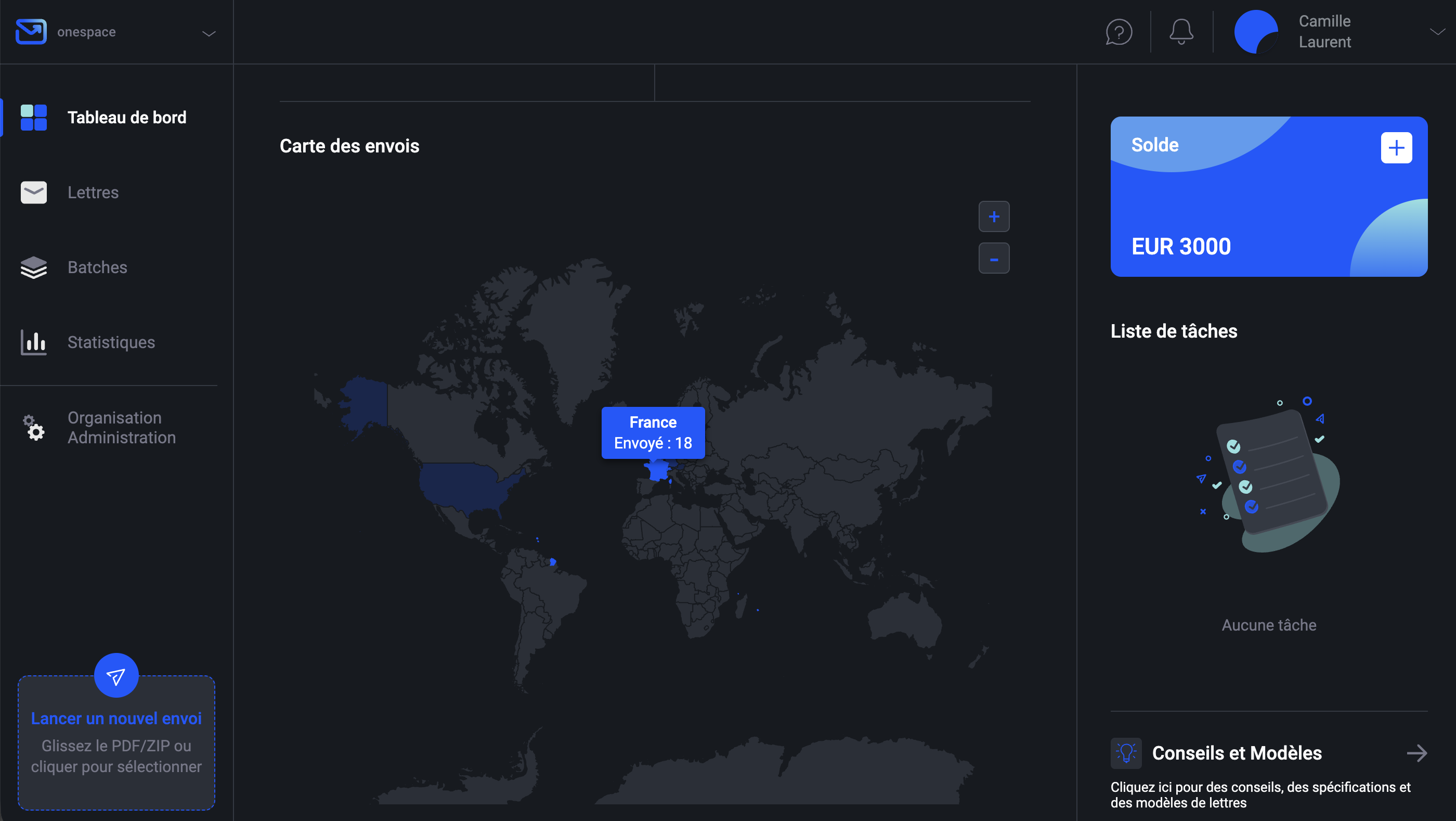 Pingen tableau de bord livraison mondiale