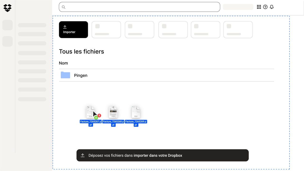 Dossier Pingen dans l’aperçu de l’application Dropbox – glisser-déposer de fichiers