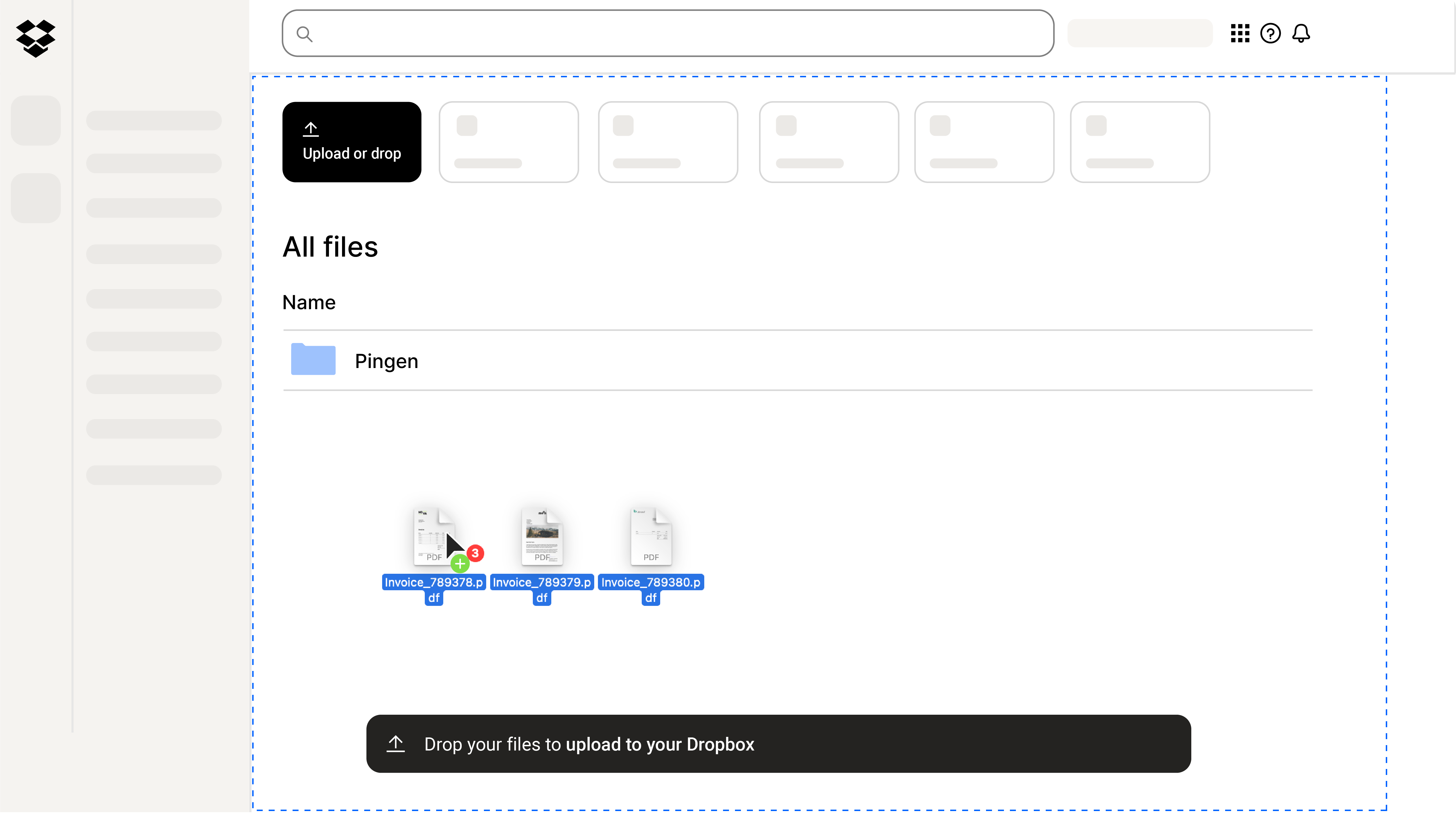 Pingen folder in Dropbox app overview - drag and drop files