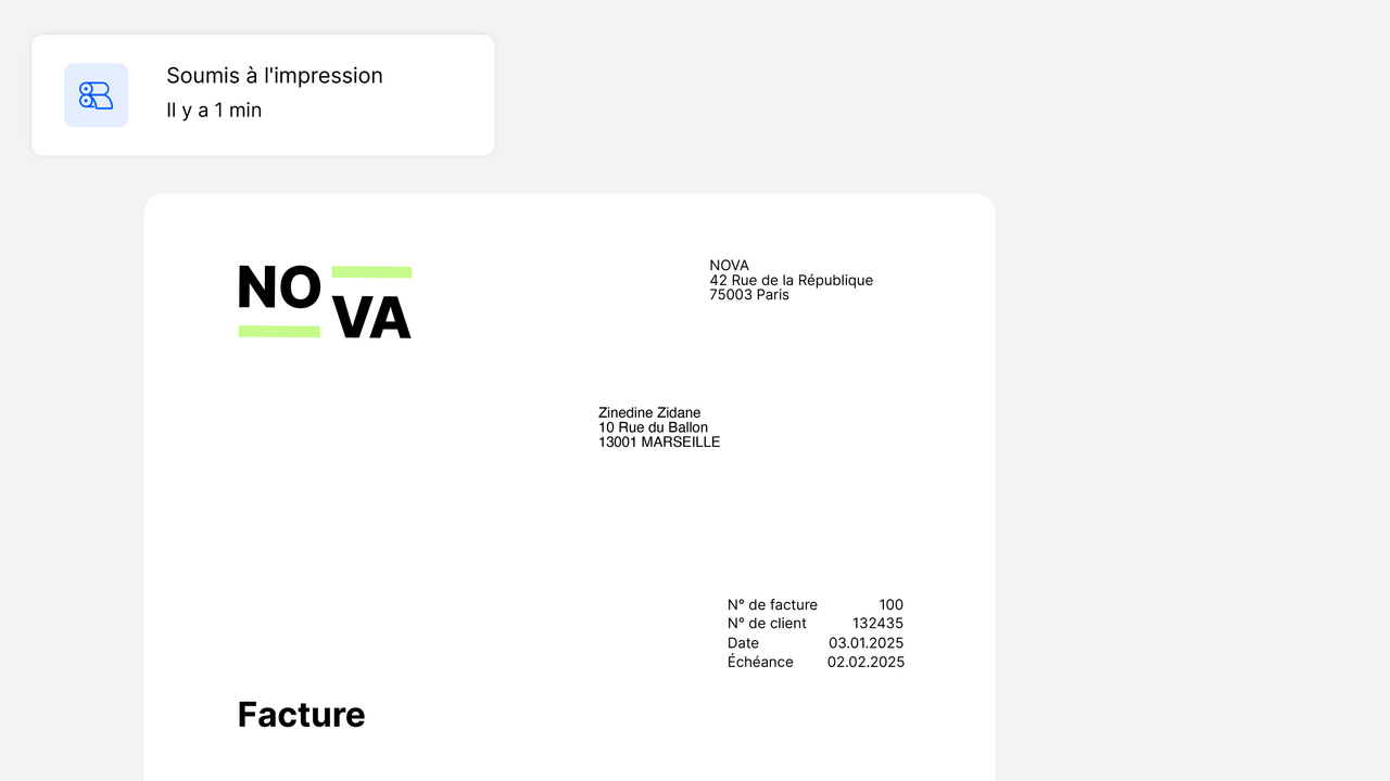 Facture dans l’application Web Pingen avec notification