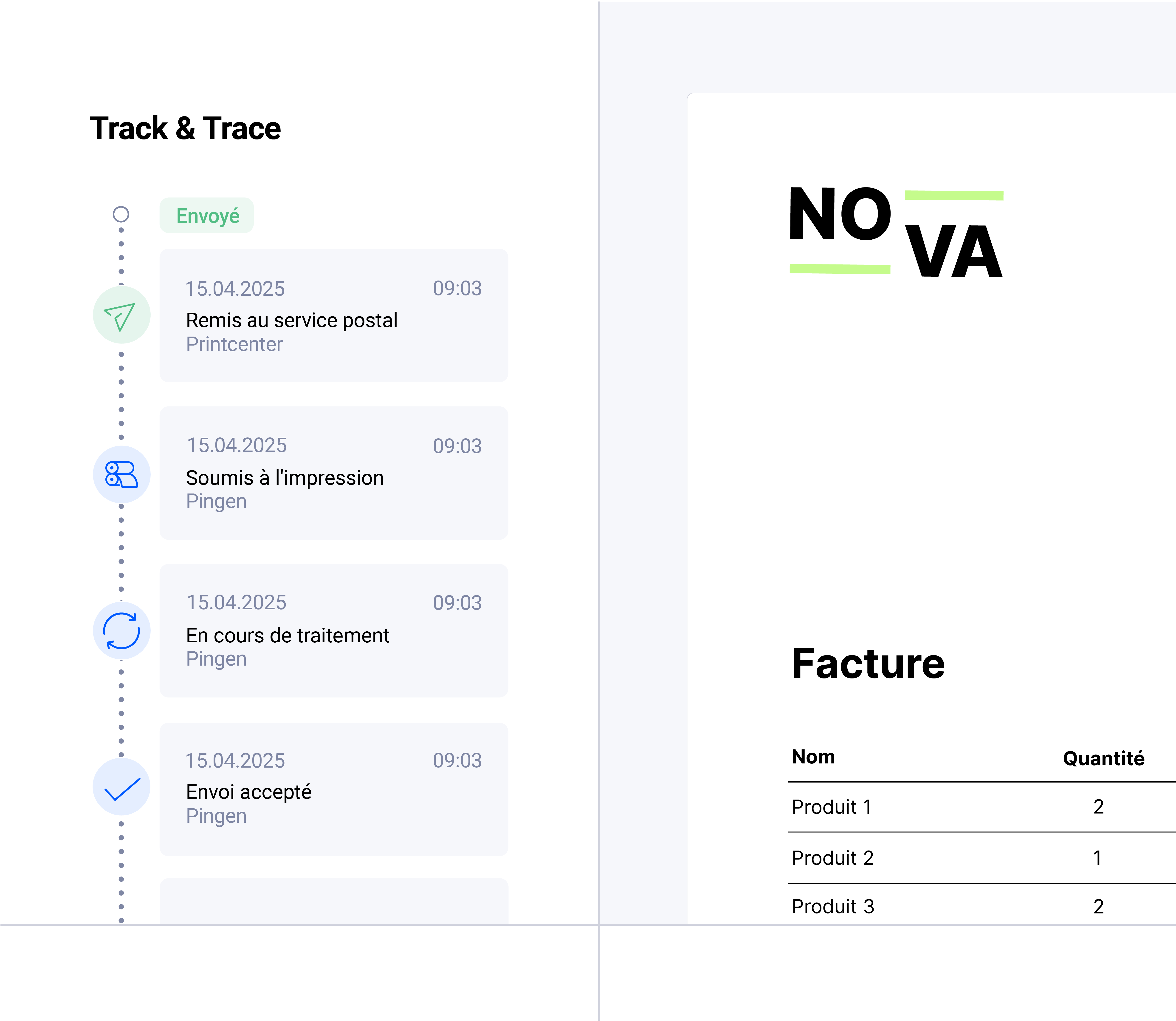 Pingen WebApp affichant le statut de suivi en temps réel